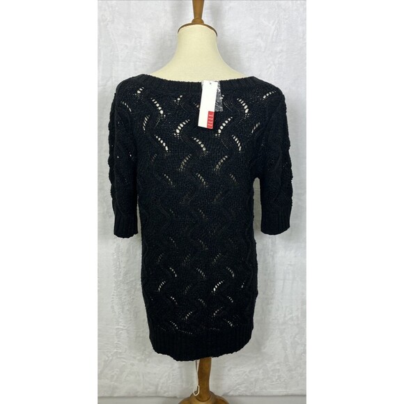 ELLE Womens Pullover Sweater Tunic Length Short Sleeved Black Shimmer Size L NWT - Picture 6 of 11